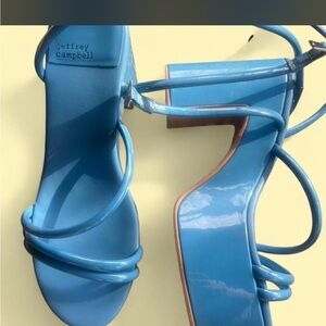Jeffrey Campbell Sky-Blue Patent Strappy Block Heel Sandals